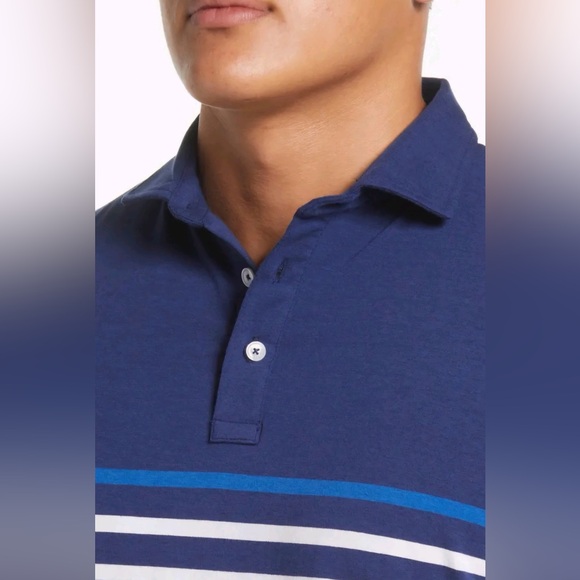 Peter Millar Golf Athena Striped Short Sleeve Polo Shirt Navy White sz L - Picture 2 of 15
